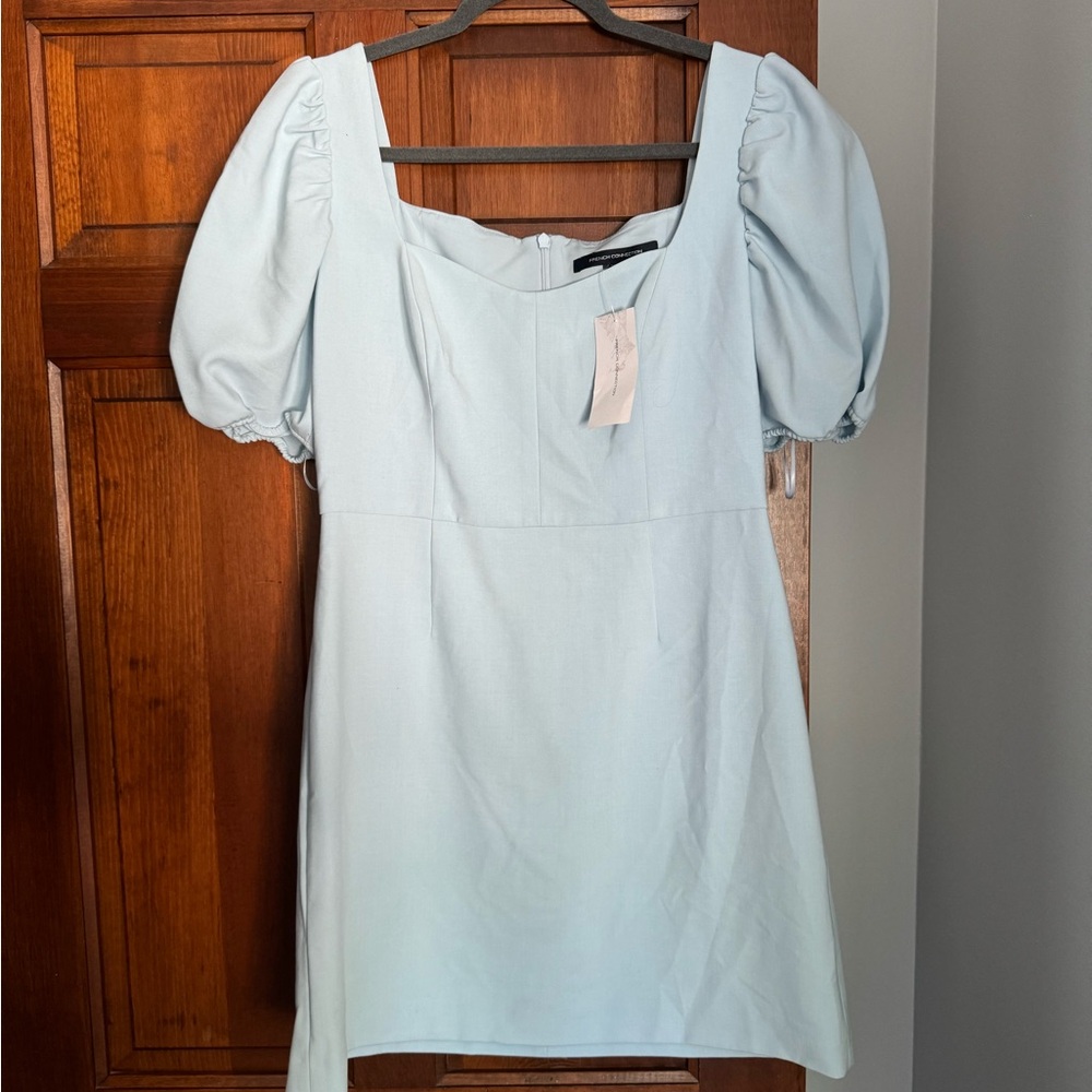 French Connection Light Blue Mini Dress with Puff Sleeves